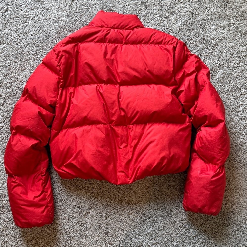 Athleta Bold Red Cropped Down Puffer Jacket Small - Picture 3 of 4